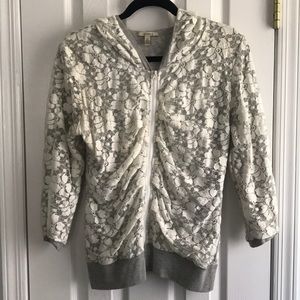 Anthropology Bordeaux- Gray&White lace 3/4 hoodie